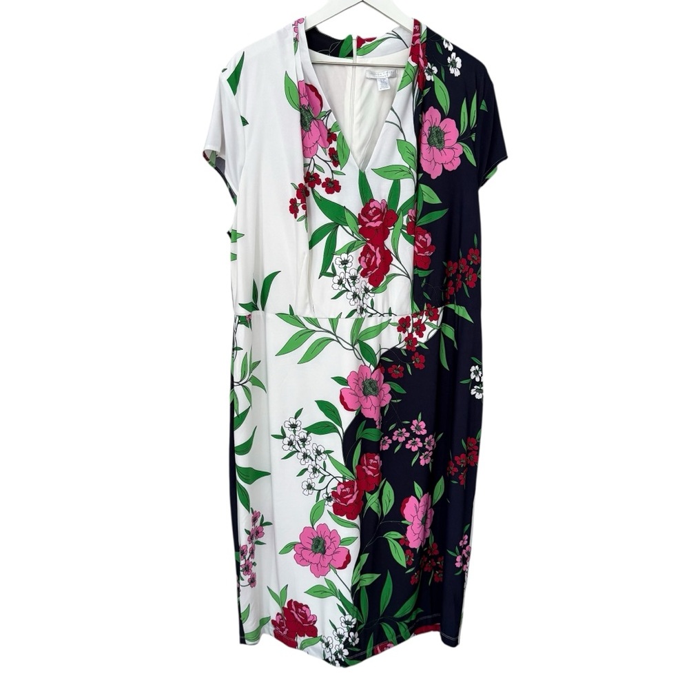 NWT London Times Women's Floral V-Neck Cap-Sleeve Sheath Dress Size 22W - Picture 5 of 16